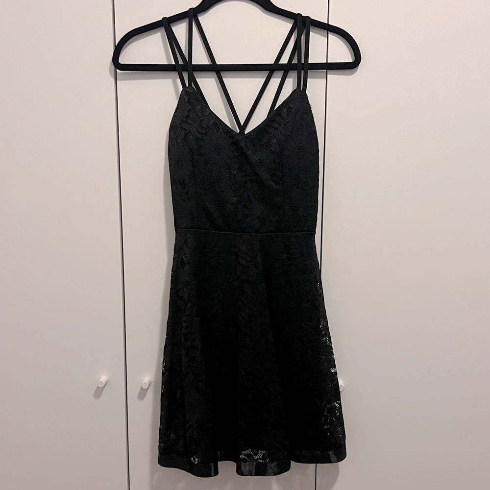 Black lacy floral flowy A-line dress